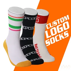 Design Your Own Logo Crew Cotton Socks Custom Logo Sports Unisex Socks Customized Stripe Athletic Sport Sock