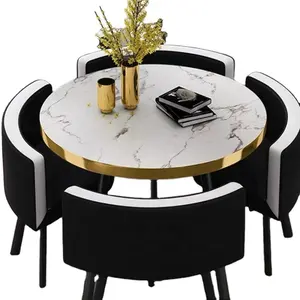 छोटी लकड़ी के राउंड डाइनिंग टेबल और कुर्सियां लक्जरी आधुनिक रेस्तरां कैफे की दुकान टेबल सेट डाइनिंग रूम फर्नीचर