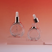 Flacon compte-gouttes en verre transparent plat et rond de 30 ml et 50 ml, conteneur cosmétique or rose pour huile essentielle, flacon pompe cosmétique vide