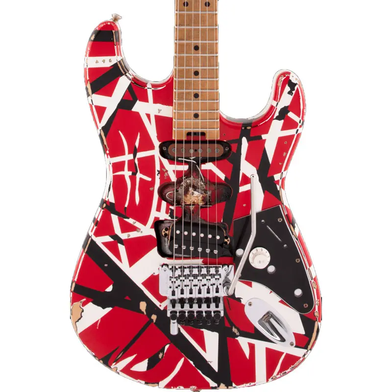 High-gloss Maple Electric Guitar Solid Wood Electric Guitar The Aged Red Stripe Guitar