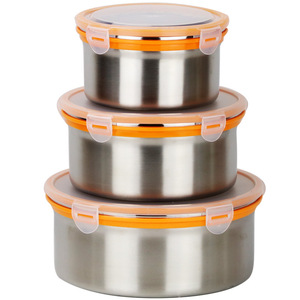304 Stainless Steel Food <b>Storage</b> <b>Containers</b> 1000ml 1700ml 2700ml Airtight Round Lunch Boxes For Travel Picnic Camping - Product Image 2