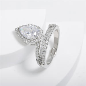 Rakol RP5440 2025 Hot Selling Water Drop Micro Insert <b>Rings</b> Large CZ Teardrop <b>Ring</b> Silver Plating <b>Adjustable</b> <b>Rings</b> for Girls - Product Image 4