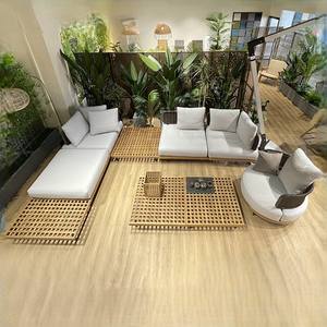 Ensemble de canapés d'extérieur nordique en rotin et teck massif – Mobilier élégant en rotin tressé pour villa et loisirs en plein air - Product Image 1