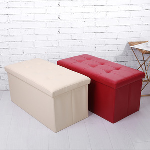 Banco otomano de cuero con almacenamiento, rojo y blanco roto, 78x23x40 cm, para artículos de uso diario - Product Image 1