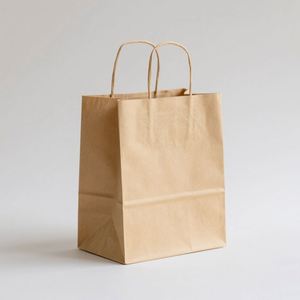 Bolsa de Papel Kraft Reciclado KM, Reutilizable para Compras, para Tiendas de Moda Femenina, Impresa en Amarillo - Product Image 3