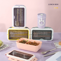 Boîte à lunch scolaire personnalisable en gros à 2 compartiments, en plastique de qualité alimentaire, adaptée aux enfants