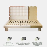 Cadre de lit pour enfants avec tête de lit à bulles de qualité supérieure, lit plateforme rembourré blanc crème et rose, lit de chambre à coucher pour filles sûr et élégant