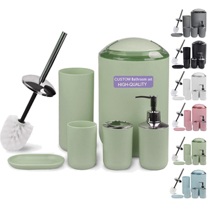 LOWO - Juego de Accesorios de Baño al por Mayor de 1 a 6 Piezas, con Logotipo Personalizado, Incluye <span class=keywords><strong>Cubo</strong></span> de <span class=keywords><strong>Basura</strong></span>, Escobilla para Inodoro, Dispensador de Jabón, Vaso y Jabonera - Product Image 1