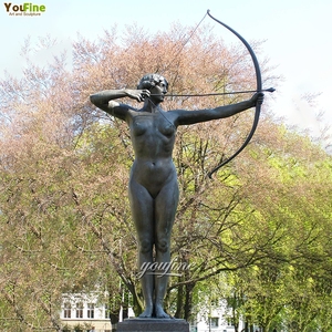 Statue de Diane, déesse classique en bronze grandeur nature, pour extérieur, sculpture antique d'une archerette chasseuse Artemis pour la décoration de jardin - Product Image 2