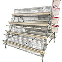Cages à poules pondeuses de type A galvanisées à chaud, 4 niveaux, 4 portes, cages à poules pondeuses en batterie avec système d'abreuvement automatique