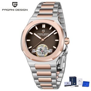 Montre-bracelet automatique mécanique de luxe pour homme PAGANI DESIGN, or rose, verre saphir AR, acier inoxydable luminescent, fonction tourbillon - Product Image 1