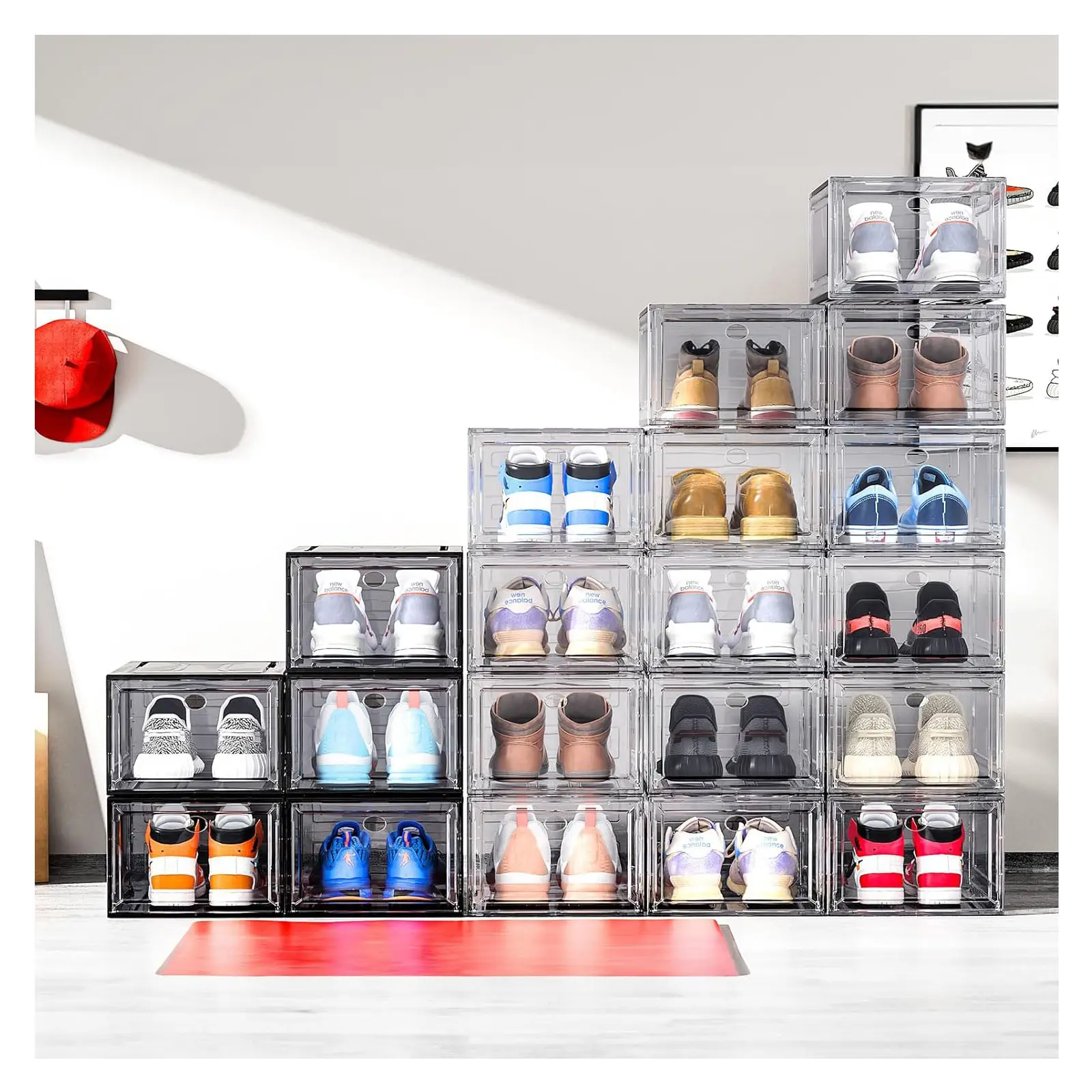 Caixas para embalagem de roupas íntimas de sapatos, sapatos de marca para homens, caixa com 12 pacotes, organizador de sapatos, preto