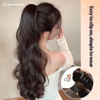 Perruque queue de cheval pour femme, longue et bouclée, extension synthétique à clipser, queue de cheval haute ultra-légère, grandes ondulations, style bob, avec pince à griffes