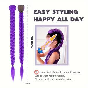 Perruque queue de cheval tressée Rumi Purple, 66 cm, 170 g, à clipser, en cheveux synthétiques résistants à la chaleur, sans colle, pour cosplay - Product Image 4