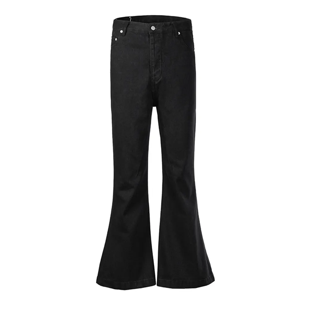 Personalizado Preto Lavado Magro Grande Flare Bell Jeans Homens De Cintura Alta Denim Pant Unisex Bell Inferior