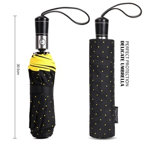 High Quality <b>Plastic</b> Handle Dot Full Print Yellow Umbrella Modern Design 3 Fold Double Layers Metal <b>Frame</b> Fully-Automatic 190T - Product Image 5
