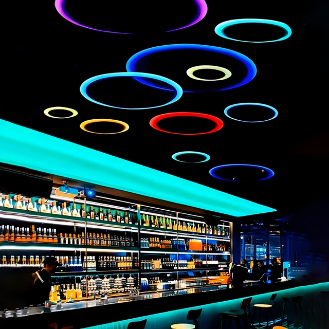 Colorful LED Adjustable Height Ring Ceiling Lights Modern Circular RGB Pendant Lamps Bar Club KTV Living Room Customizable