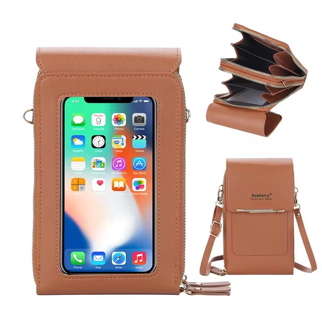 Cell Phone Purse Wallet Transparent Touch Screen Crossbody Mobile Phone Bag Double Zipper Large Capacity Shoulder Bag for Women