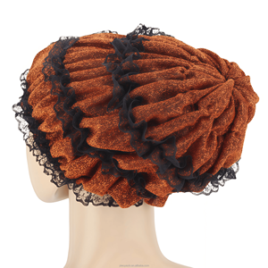 Nouvel ensemble écharpe longue plissée unie en dentelle écologique <span class=keywords><strong>et</strong></span> chapeau bob élastique assorti, respirant, pour <span class=keywords><strong>femme</strong></span>, style hijab musulman, collection automne - Product Image 1