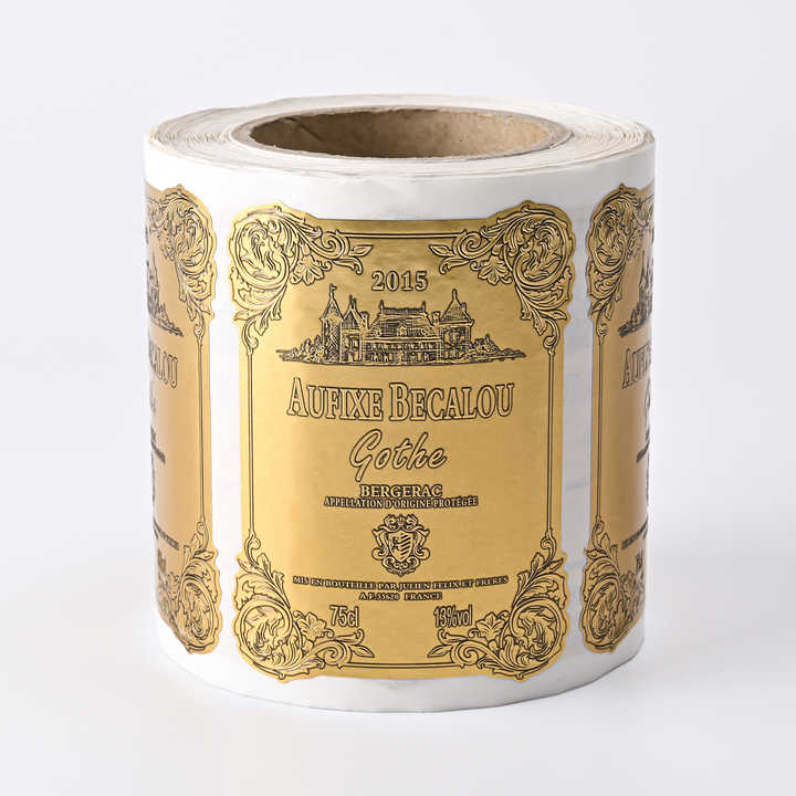 Custom HighEnd Gold Aluminum Foil Paper Metal Labels Wine Alcohol