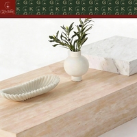 Table basse rectangulaire en travertin Bianco Carrara GOLDKING avec socle modulaire en marbre pour salon, centre de séjour moderne