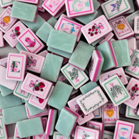 Set Ubin Mahjong Amerika Mewah Bow and Bloom 160 Ubin, Akrilik Premium, Motif Marmer Mint, Koleksi Desainer Bunga Pink