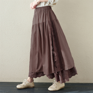 Wholesale 2026 Spring Linen Lined Lace-up <strong>Skirt</strong> Women's Embroidered <strong>Elastic</strong> Waist Mid-length A-line Sweet <strong>Skirt</strong> - Product Image 3