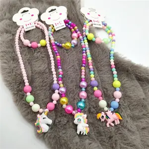 FanYue 2022 ins heiß verkaufen niedlich schöne Einhorn Pferd Schmuck Set für Kinder Perlen bunte Armband Halskette Kinder Schmuck Set