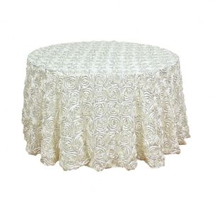 Ivory Rosette Round Tablecloth Polyester Event Small 3D Rose <b>Table</b> <b>Cloth</b> for Wedding - Product Image 1