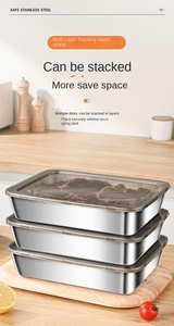 Hiện Đại Thép Không Gỉ Vuông Thực Phẩm Lưu Trữ Container Set Tủ Đông Thân Thiện Nắp Nhà Bếp Khay Lò Tấm Phục Vụ Bên Món Ăn - Product Image 5