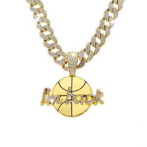 قلادة سبيكة من خليط الذهب مطلية بالكامل ومزودة بحلقة كرة سلة مع سلسلة ميامي كوبان 15 مم - Product Image 1