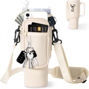 Vente flash : bouteille d'eau en néoprène et coton de 40 oz avec bandoulière, poche zippée pour téléphone, pour la randonnée et les voyages en plein air - Product Image 6