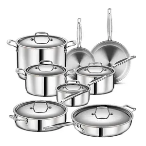 Customization Food Contact Eco Friendly Stainless Steel Non-Stick Cooking Pot Set including Casserole Sauce Pan