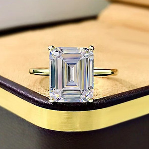 Anillo de Compromiso Solitario de Diamante Cultivado <span class=keywords><strong>en</strong></span> Laboratorio con Corte Esmeralda <span class=keywords><strong>en</strong></span> Oro Sólido de 14K, Color E, Certificado IGI, Unisex, HUA CAN - Product Image 4