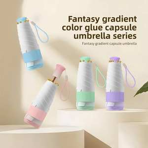 Parapluie pliable télescopique à 5 plis avec dégradé de couleurs, léger, compact, portable, capsule, commande manuelle, protection solaire et UV pour filles - Product Image 6