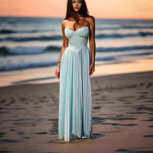 Elegante Vestido Largo de Noche sin Tirantes con Escote Corazón y Pliegues, Ajustado, con Espalda Descubierta y Cintura Imperio para Mujer, Ideal para Verano - Product Image 2