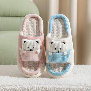 Vente en gros de pantoufles ourson mignonnes Pantoufles en lin antidérapantes avec motifs animaux pour femmes Pantoufles Pantoffe Pantoufles Zapatillas - Product Image 2