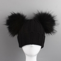 Chapeau avec Double pompon en fourrure véritable, idéal pour l'hiver et pour enfant