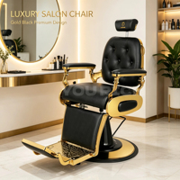 Fauteuil de Barbier Rétro Inclinable avec Base Dorée, Chaise de Salon Hydraulique Robuste, Chaise Ergonomique pour Coiffure, Chaise de Rasage de Luxe