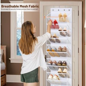 12 Tier Over The Door <b>Shoe</b> Organizer Hanging Rack For Closet Storage White Mesh <b>Shoe</b> <b>Holder</b> With 12 Compartments For <b>Shoes</b> - Product Image 5