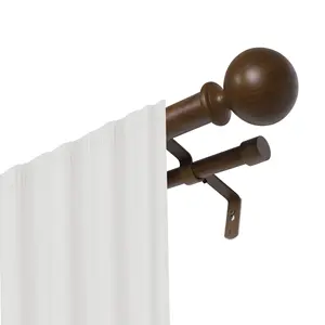 Home Metal Fashions Double Drapery Rod Ends Extensible Export Wood Grain Window Pole with Ball for South Europe Curtain