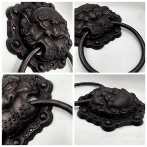 Poignée de porte en fonte Xinyang Guyi en forme de tête de lion, diamètre de base M-40 19,5 cm 21,5 cm, décoration de surface, battant de porte - Product Image 4