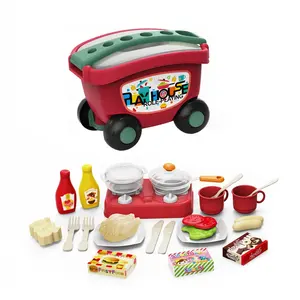 kleur veranderende voedsel speelgoed Suppliers-2022 Nieuwste Pretend Play Voedsel Speelgoed Trolley Kleur Veranderen Inductie Koeler Keuken Play Set Speelgoed Voor Kinderen Met Verlichting En geluid
