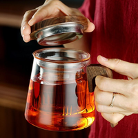 Tasse à thé en verre soufflé à la main de haute qualité, avec infuseur, poignée en bois, 350 ml/500 ml, design minimaliste, certifiée LFGB