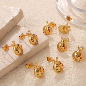 Pendientes de Mariquita con Diseño de Insecto, Color Dorado, con Pedrería, Joyería de Moda para Fiestas - Product Image 2