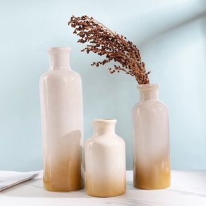 Ensemble de trois vases en céramique faits à la main, style ferme moderne, glaçure craquelée, pour table, décoration maison et mariage, Taille L <span class=keywords><strong>S</strong></span>/M/L - Product Image 3