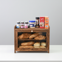 Porte-pain en bois vintage à 2 niveaux, boîte de rangement pour pain en bois, boîte à pain pour comptoir de cuisine