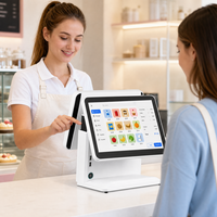 Terminal de point de vente tactile capacitif à double écran 15,6 pouces tout-en-un avec écran client, processeur Intel I3, 8 Go de RAM, SSD 128 Go, Windows