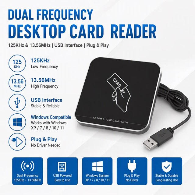 Dual Frequency 125khz 13.56mhz Contactless Smart NFC Card Desktop Reader Plug and Play  Rfid USB Card Reader