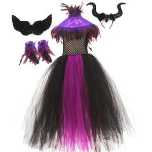 Miron 20,25 millions de robes longues de démon à col en plumes et paillettes pour filles européennes et américaines, costume de cosplay d'Halloween, 3-8 <span class=keywords><strong>ans</strong></span> - Product Image 5